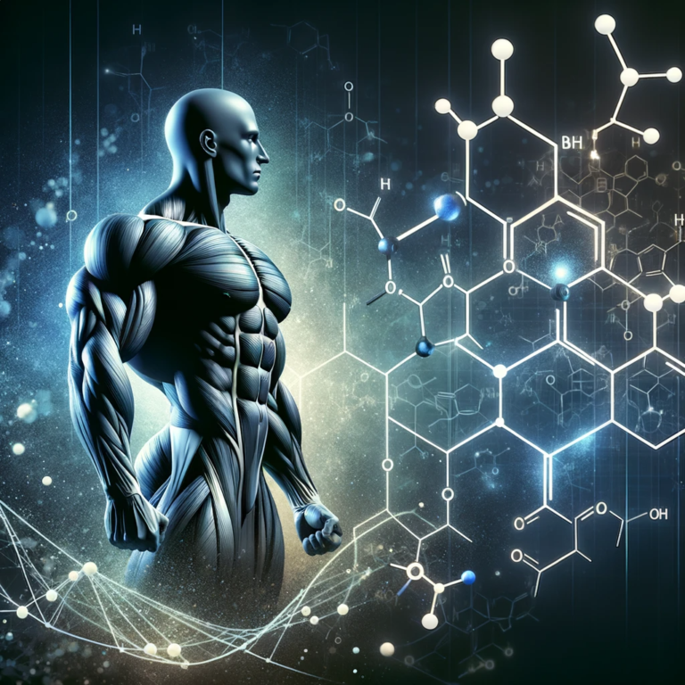 DALL·E 2023-12-09 19.58.26 - A digital illustration representing the concept of Ostarine MK-2866, a selective androgen receptor modulator (SARM) used in fitness and bodybuilding
