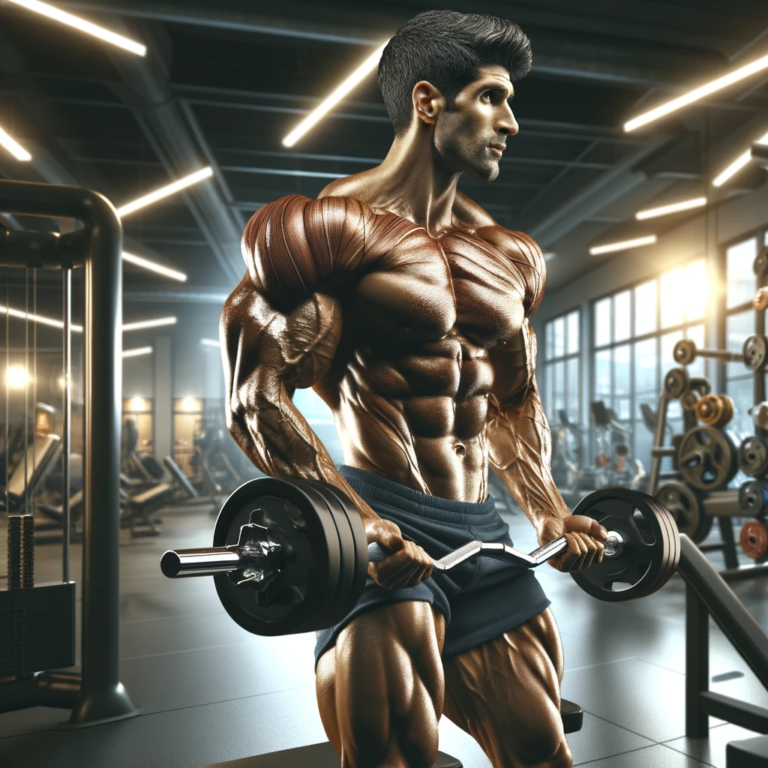 DALL·E 2023-12-27 15.51.01 - An image of a muscular man in a gym setting, representing the effects of SARM S23