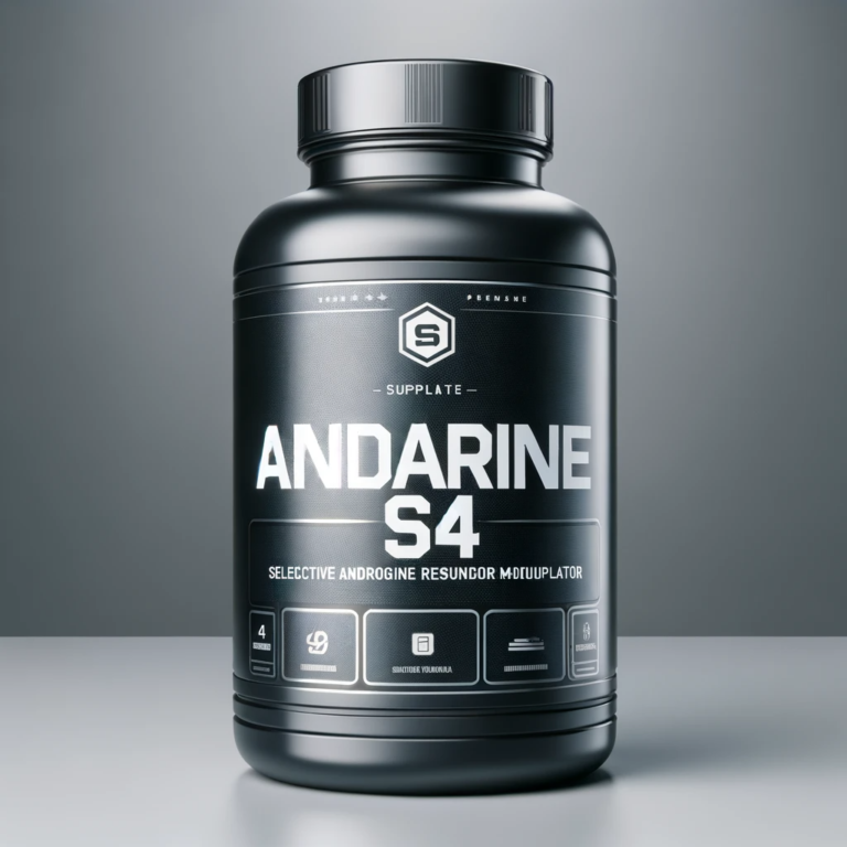 DALL·E 2024-01-13 19.27.36 - Design a sleek, modern bottle labeled _Andarine S4_ to represent a selective androgen receptor modulator (SARM) used in bodybuilding