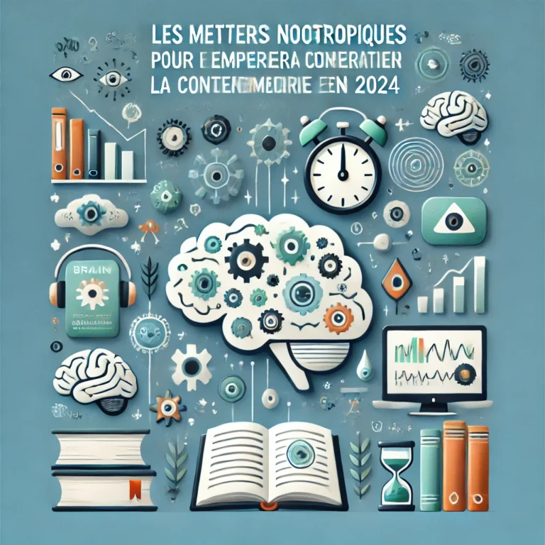 DALL·E 2024-07-12 19.11.16 - A visually appealing cover image for an article titled 'Les Meilleurs Nootropiques pour Améliorer la Concentration et la Mémoire en 2024'